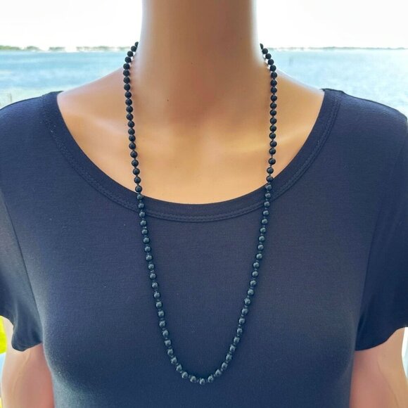 Monet Necklace Black Beaded Vintage 28 Inch Length - Picture 1 of 4